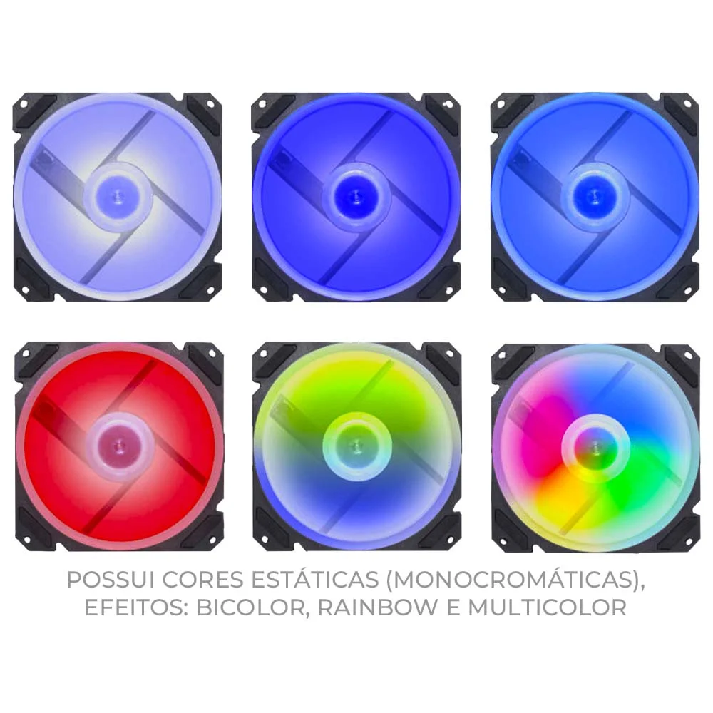 Kit Fan K-mex Aa-ca Super Storm Ii, Com 3 Coolers ARGB Rainbow, Com Controle Remoto 6