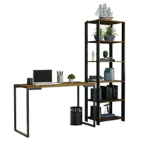 Conjunto Escritório Home Office Com Mesa Industrial + Estante Preto/Rustic - Madesa