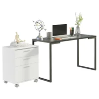Conjunto Escritório Home Office Com Mesa Industrial + Gaveteiro Branco/Preto - Madesa