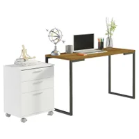 Conjunto Escritório Home Office Com Mesa Industrial + Gaveteiro Rustic/Branco - Madesa