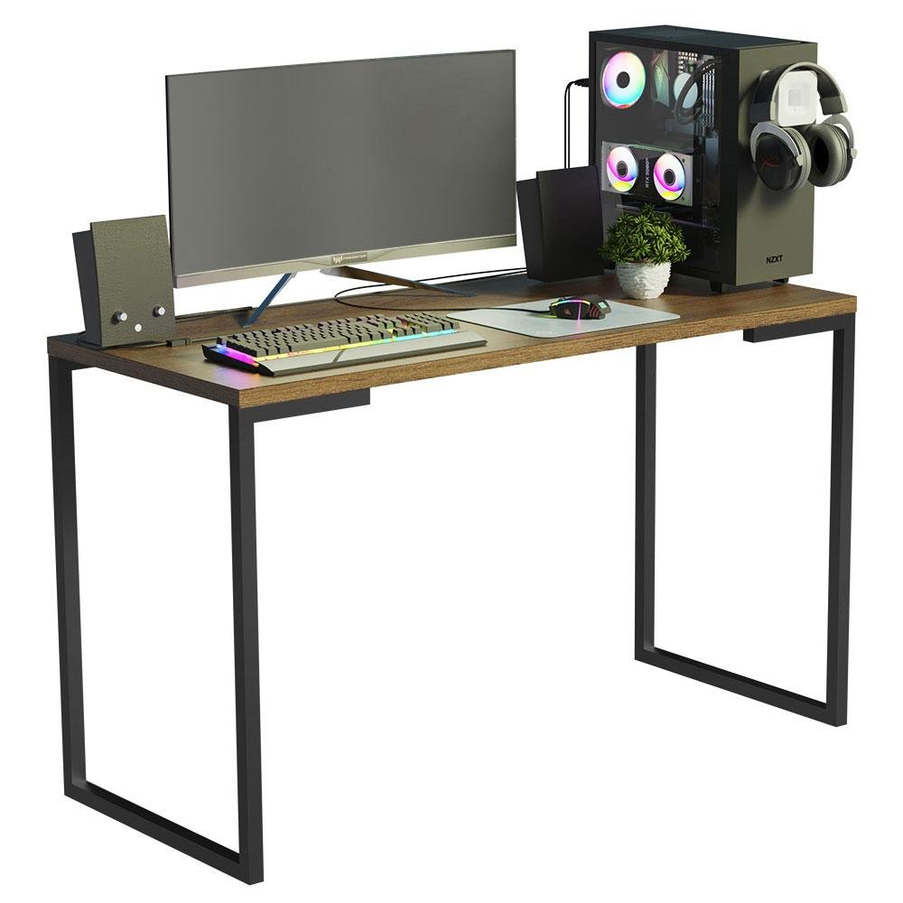 Conjunto Escritório Home Office Com Mesa Industrial + Estante Escada Rustic/Preto - Madesa
