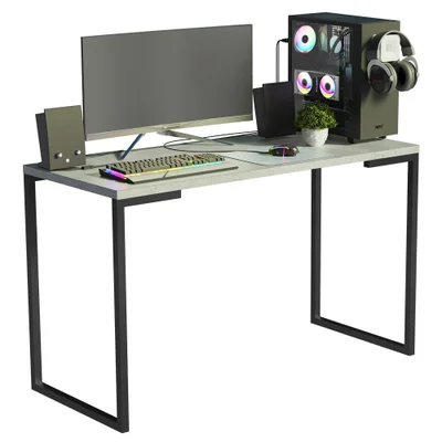 Conjunto Escritório Home Office Com Mesa Industrial + Estante Escada, Preto/Cinza - Madesa