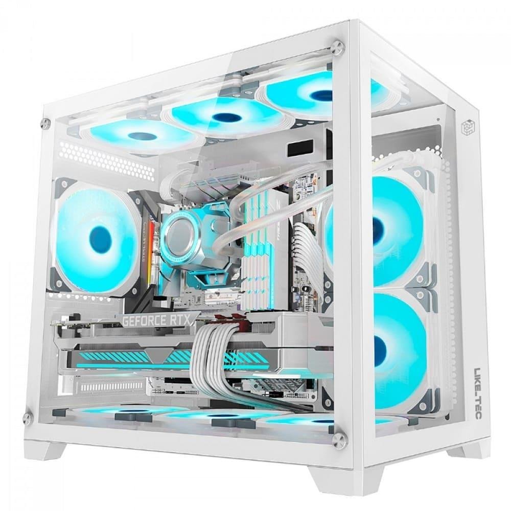 Gabinete Liketec Cube Kirra Snow RGB, Mini Tower, M-ATX, Vidro Temperado, 4x Fan 240m, Branco
