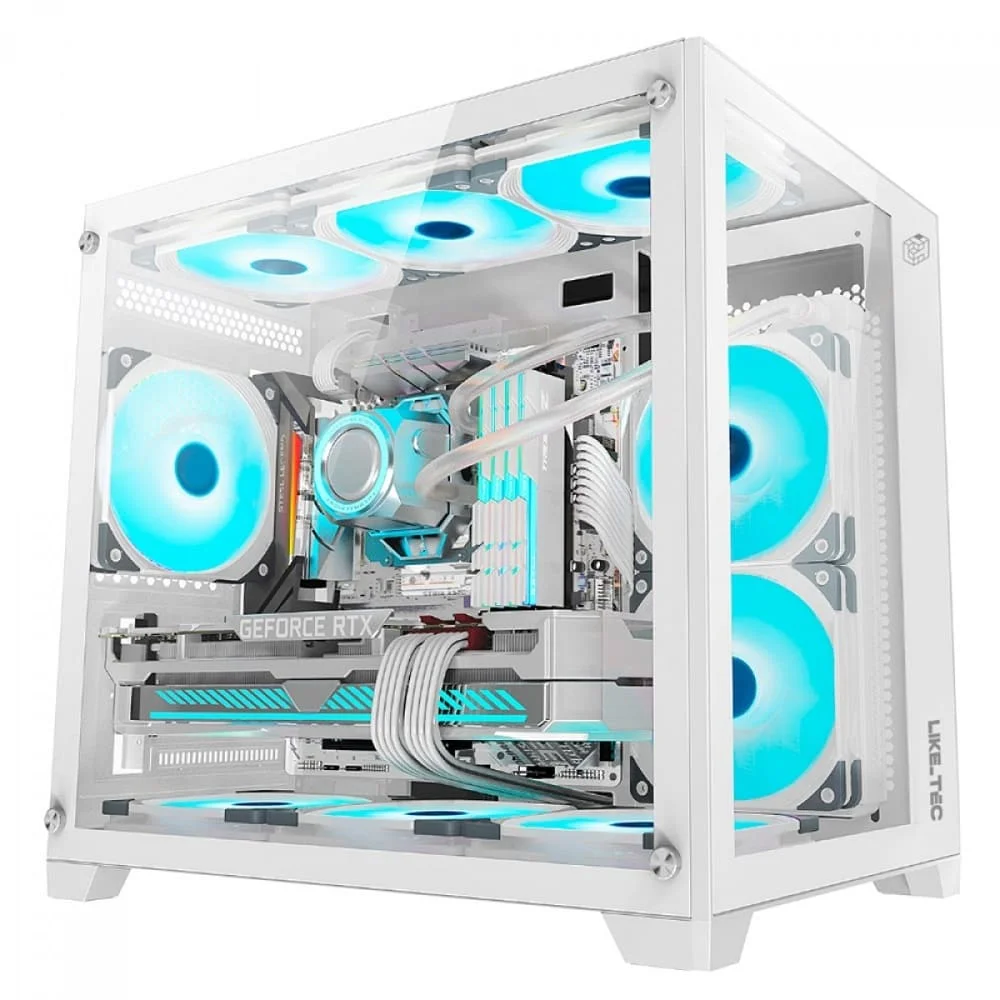 Gabinete Liketec Cube Kirra Snow RGB, Mini Tower, M-ATX, Vidro Temperado, 4x Fan 240m, Branco