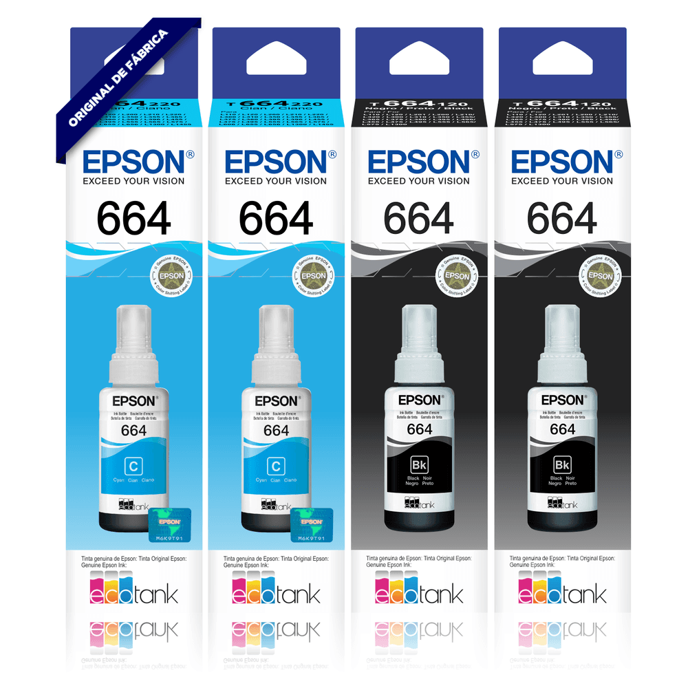 Kit 4 Tintas T664 2 Pretas 2 Ciano KaBuM