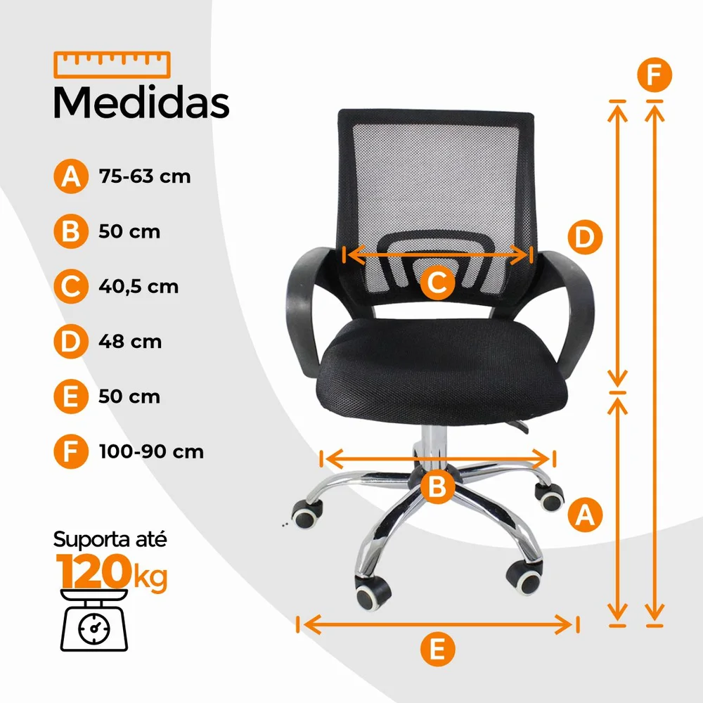Kit 6 Cadeiras De Escritório Begonia, Tela Mesh, Ergonômica - Preto