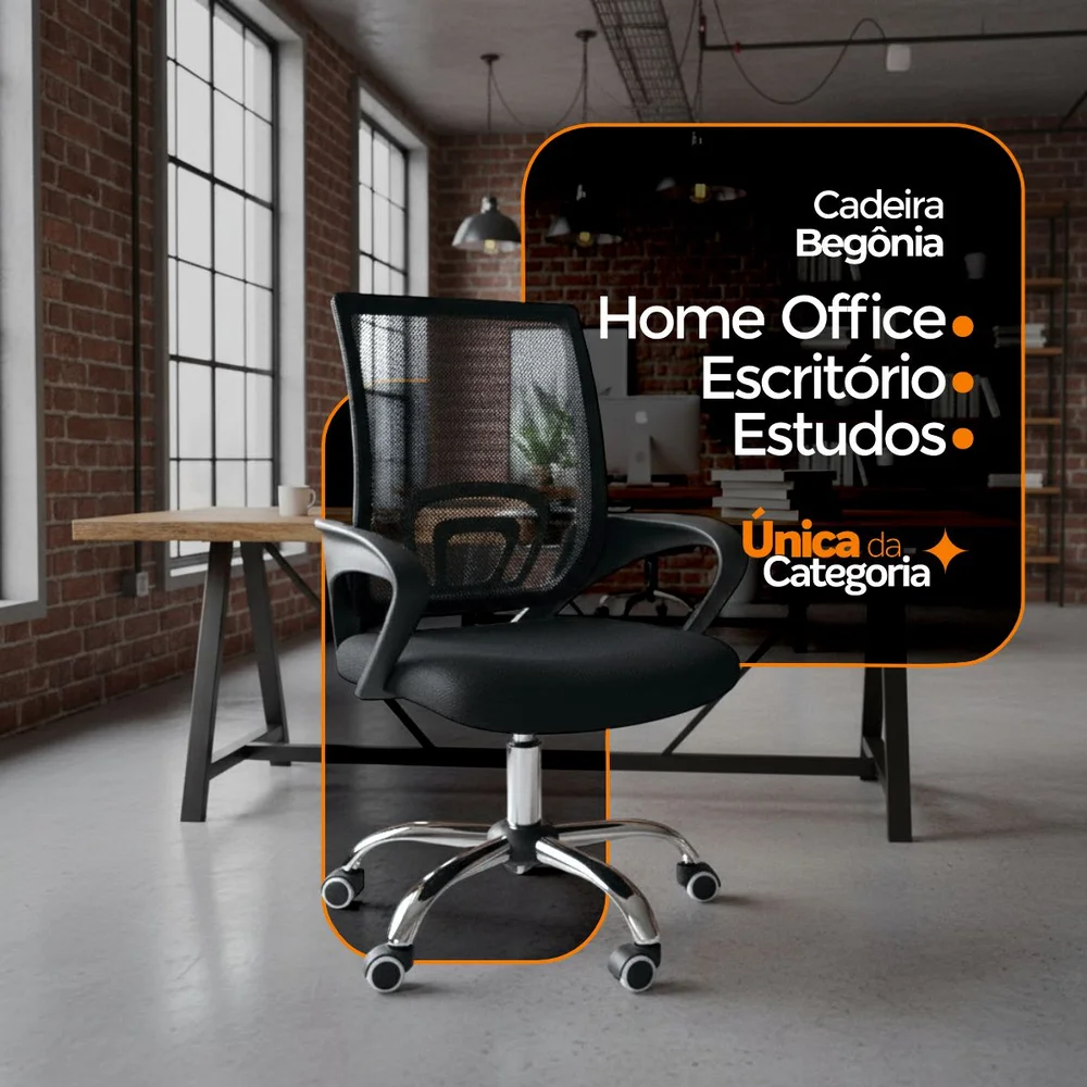 Kit 6 Cadeiras De Escritório Begonia, Tela Mesh, Ergonômica - Preto