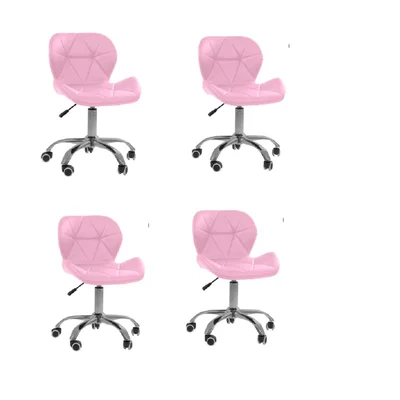 Kit 4 Cadeiras Office Eiffel Slim Ajustável Base Giratória - Rosa