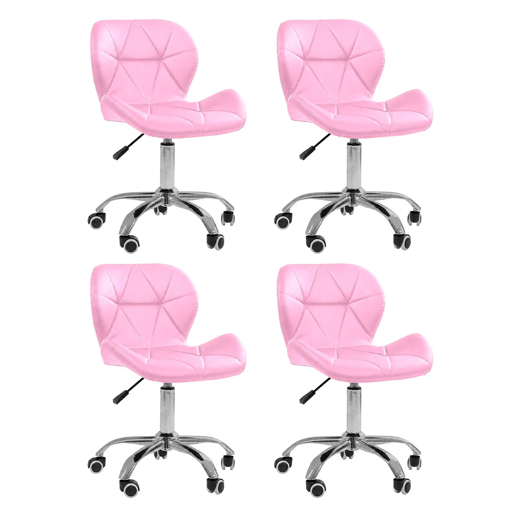 Imagem 2 de 5 do produto Kit 4 Cadeiras Office Eiffel Slim Giratória com Base Cromada, Ajuste de Altura e Revestimento em Couro Sintético Rosa
