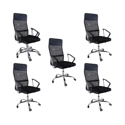 Kit 5 Cadeiras De Escritorio Nagano, Tela Mesh, Ergonômica - Preto