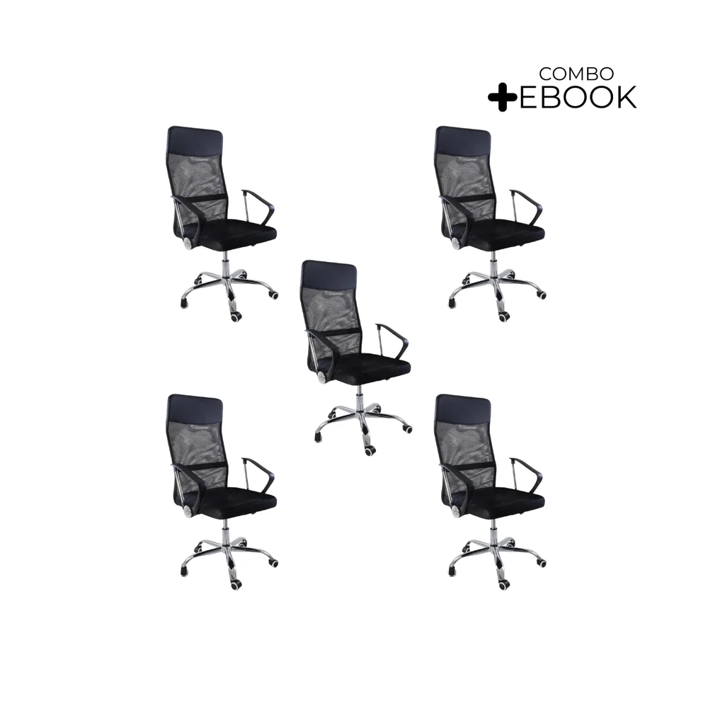 Imagem 3 de 5 do produto Kit 5 Cadeiras De Escritorio Nagano, Tela Mesh, Ergonômica - Preto