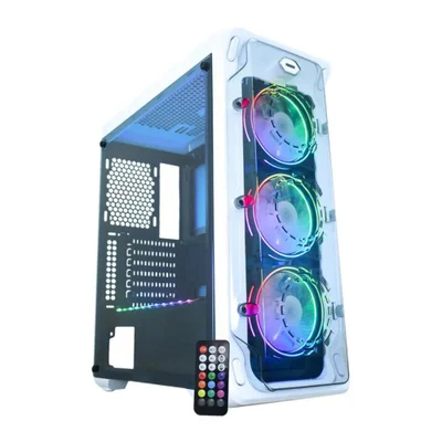 Gabinete Gamer K-mex Trooper W1b1, Lateral Em Acrílico + 3 Coolers E Fita LED RGB - Branco