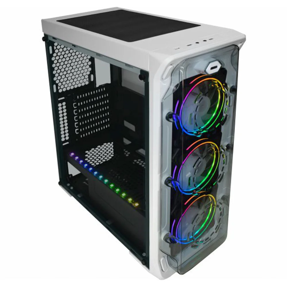 Imagem 3 de 5 do produto Gabinete Gamer K-mex Trooper W1b1, Lateral Em Acrílico + 3 Coolers E Fita LED RGB - Branco