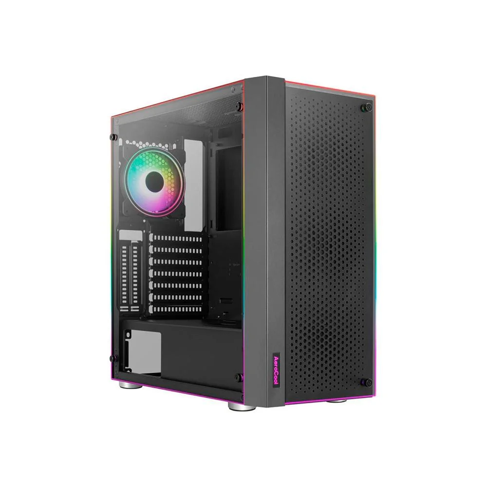Gabinete Gamer Aerocool, Skribble Preto Rgb - Lateral Vidro