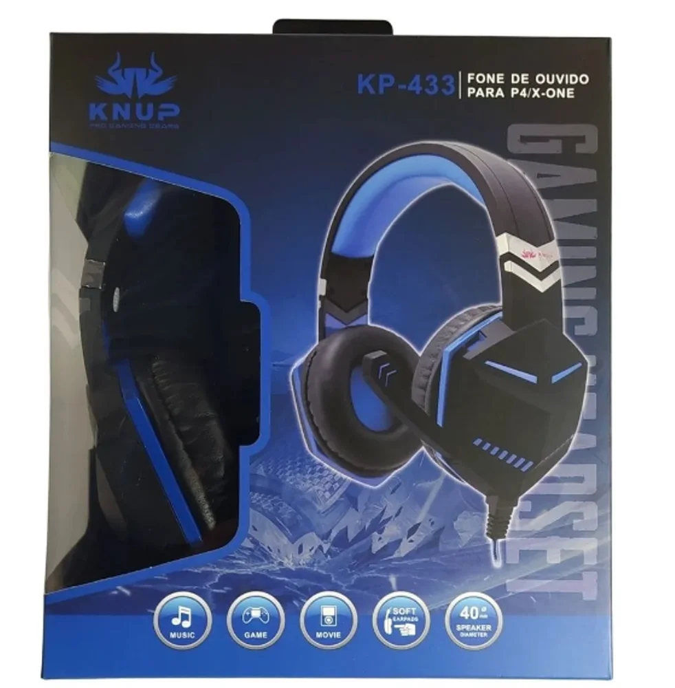 Imagem 3 de 4 do produto Fone de Ouvido Gamer Headset Knup 433, Som 7.1, Com Fio, Preto/Azul