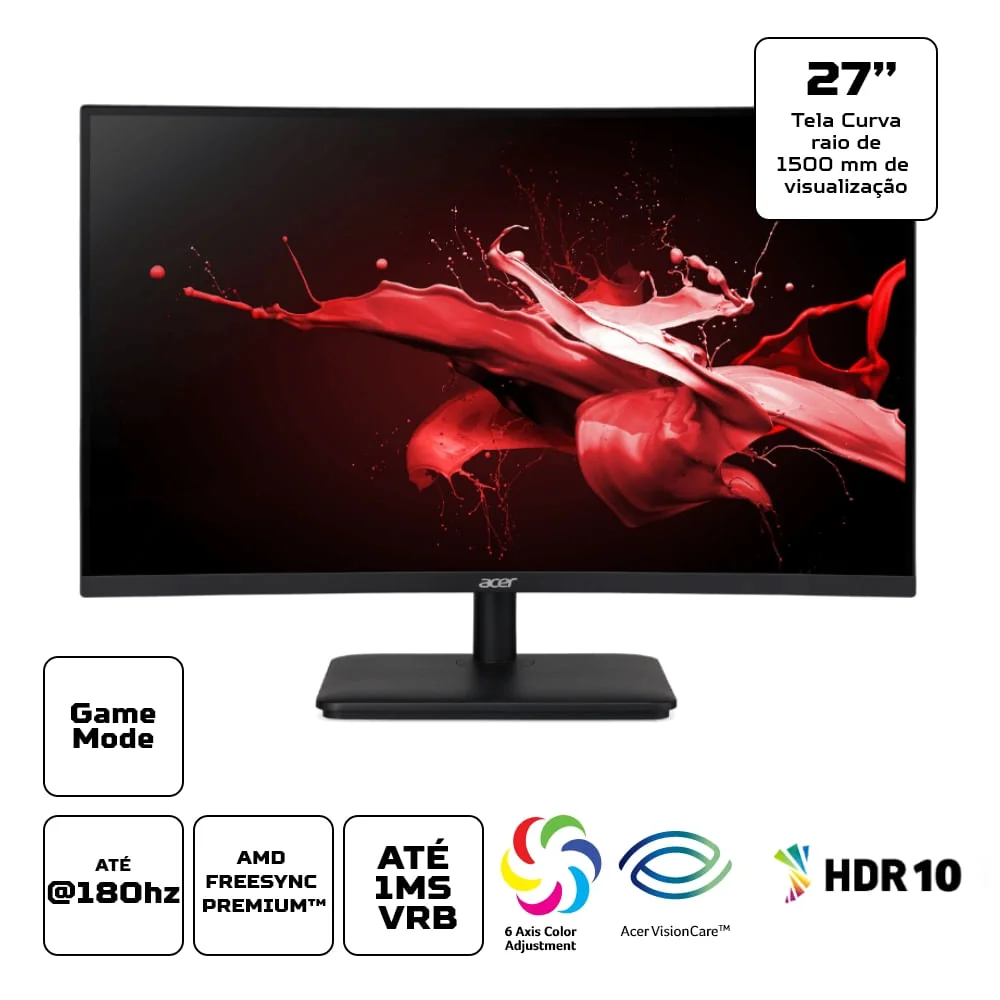 Monitor Gamer Acer 27 FHD 1MS Ed270rS3biip KaBuM