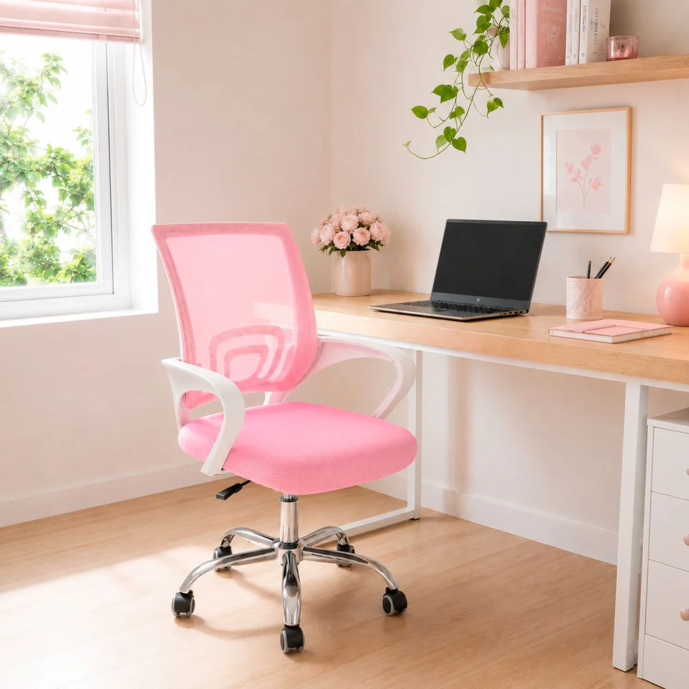 Cadeira De Escritório Oficial Webshop Begonia, Suporta 120Kg, Tela Mesh Ergonômica, Rosa Cadeira De Escritório Oficial Webshop Begonia, Suporta 120Kg, Tela Mesh Ergonômica, Rosa