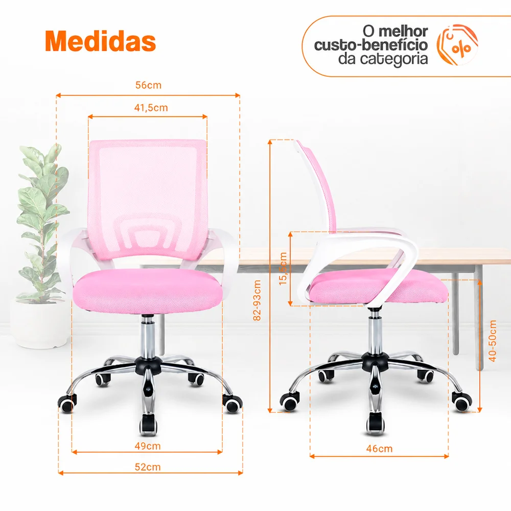 Cadeira De Escritório Oficial Webshop Begonia, Suporta 120Kg, Tela Mesh Ergonômica, Rosa Cadeira De Escritório Oficial Webshop Begonia, Suporta 120Kg, Tela Mesh Ergonômica, Rosa