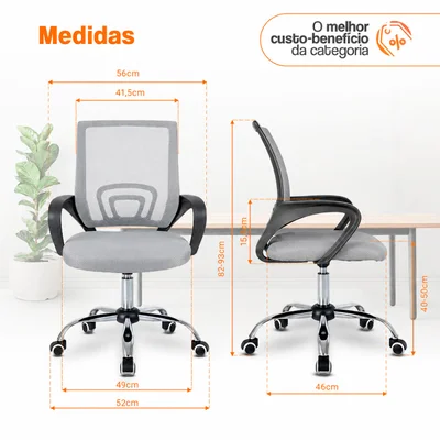 Cadeira De Escritório Oficial Webshop Begonia, Suporta 120kg, Tela Mesh Ergonômica — foto 6