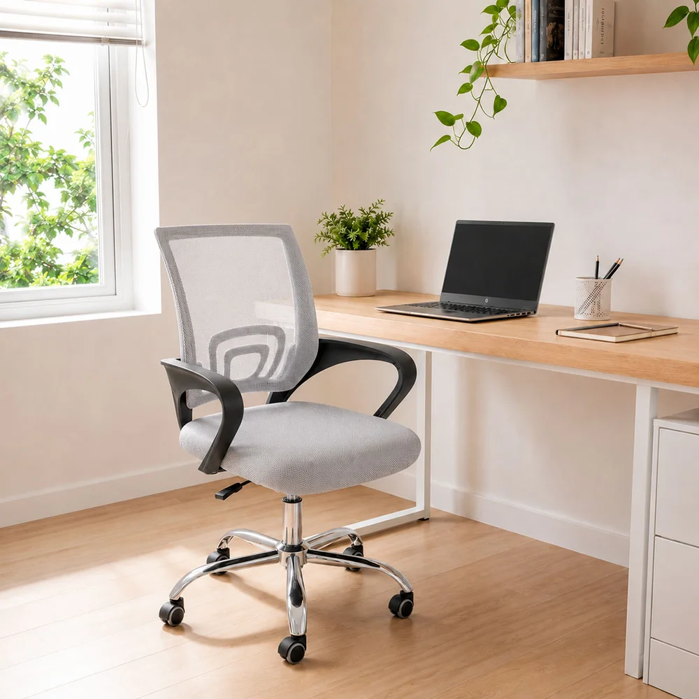 Imagem 4 de 5 do produto Cadeira De Escritório Oficial Webshop Begonia, Suporta 120kg, Tela Mesh Ergonômica, Cinza