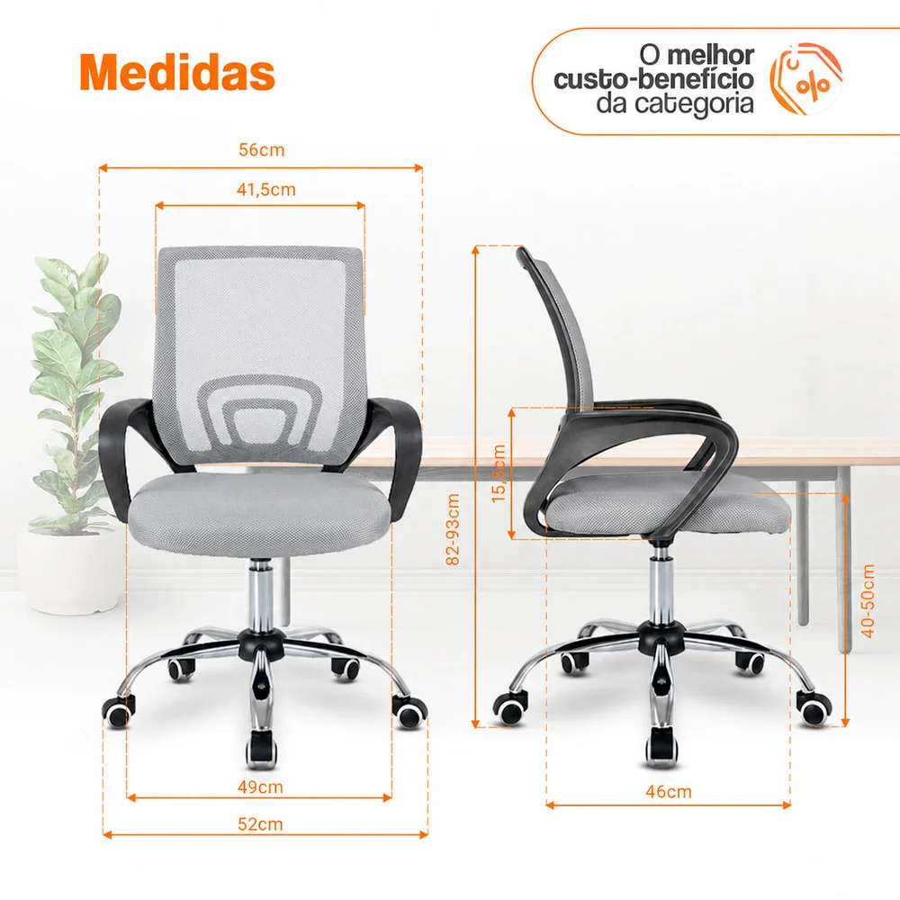 Imagem 5 de 5 do produto Cadeira De Escritório Oficial Webshop Begonia, Suporta 120kg, Tela Mesh Ergonômica, Cinza