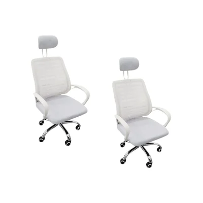 Kit 2 Cadeiras Escritório Oficial Webshop, Diretor Mesh, Suporta 120 kg, Encosto Cabeça, Branco