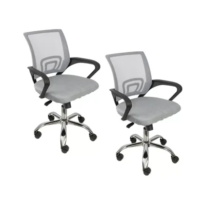 Kit 2 Cadeiras De Escritório Oficial Webshop Begonia, Suporta 120Kg, Mesh Ergonômico, Cinza