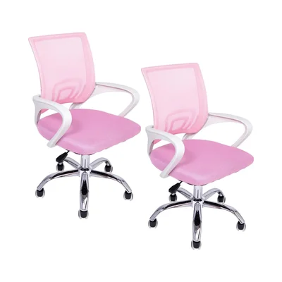 Kit 2 Cadeiras De Escritório Oficial Webshop Begonia, Suporta 120Kg, Mesh Ergonômico, Rosa