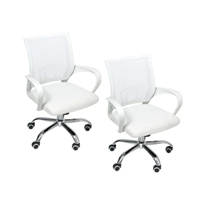 Kit 2 Cadeiras De Escritório Oficial Webshop Begonia, Suporta 120Kg, Mesh Ergonômico, Branco