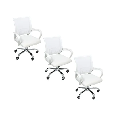 Kit 3 Cadeiras De Escritório Oficial Begonia, Suporta 120Kg, Mesh Ergonômico, Branco