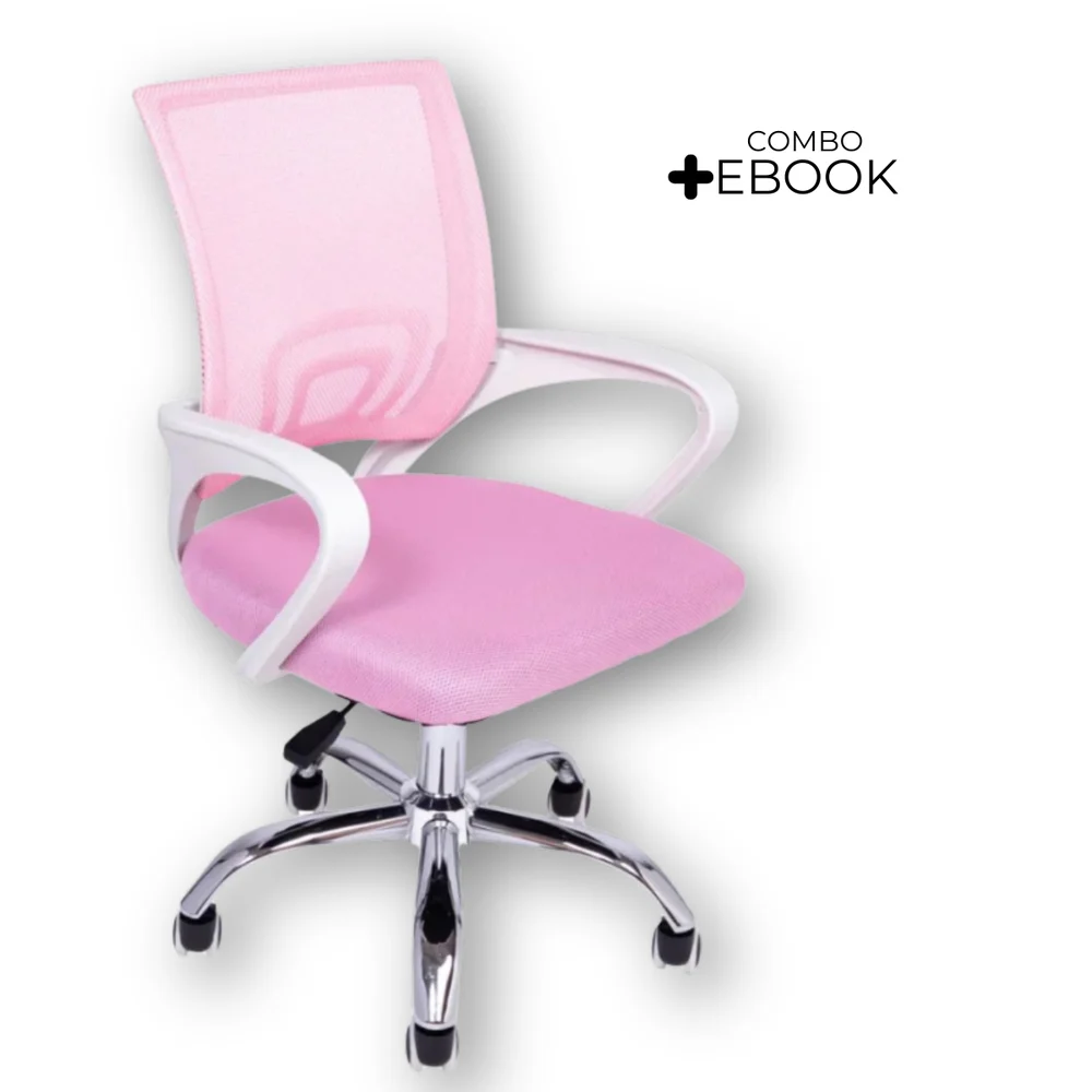 Imagem 2 de 5 do produto Kit 3 Cadeiras De Escritório Oficial Begonia, Suporta 120Kg, Mesh Ergonômico, Rosa
