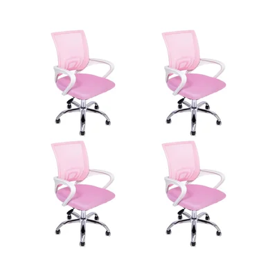 Kit 4 Cadeiras De Escritório Oficial Webshop Begonia, Mesh, Ergonômica, Rosa