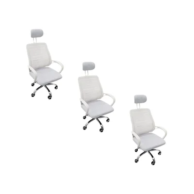 Kit 3 Cadeiras Oficial Webshop Escritório, Suporta 120 kg, Diretor, Mesh, Encosto Cabeça, Branco