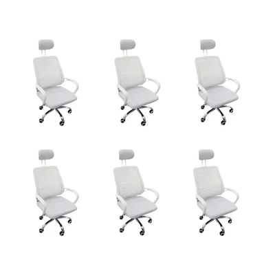 Kit 6 Cadeiras Escritório Diretor Oficial Webshop, Mesh, Encosto de Cabeça, Branco