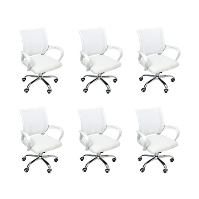 Kit 6 Cadeiras De Escritório Oficial Webshop Begonia, Suporta 120 kg, Mesh, Ergonômico, Branco