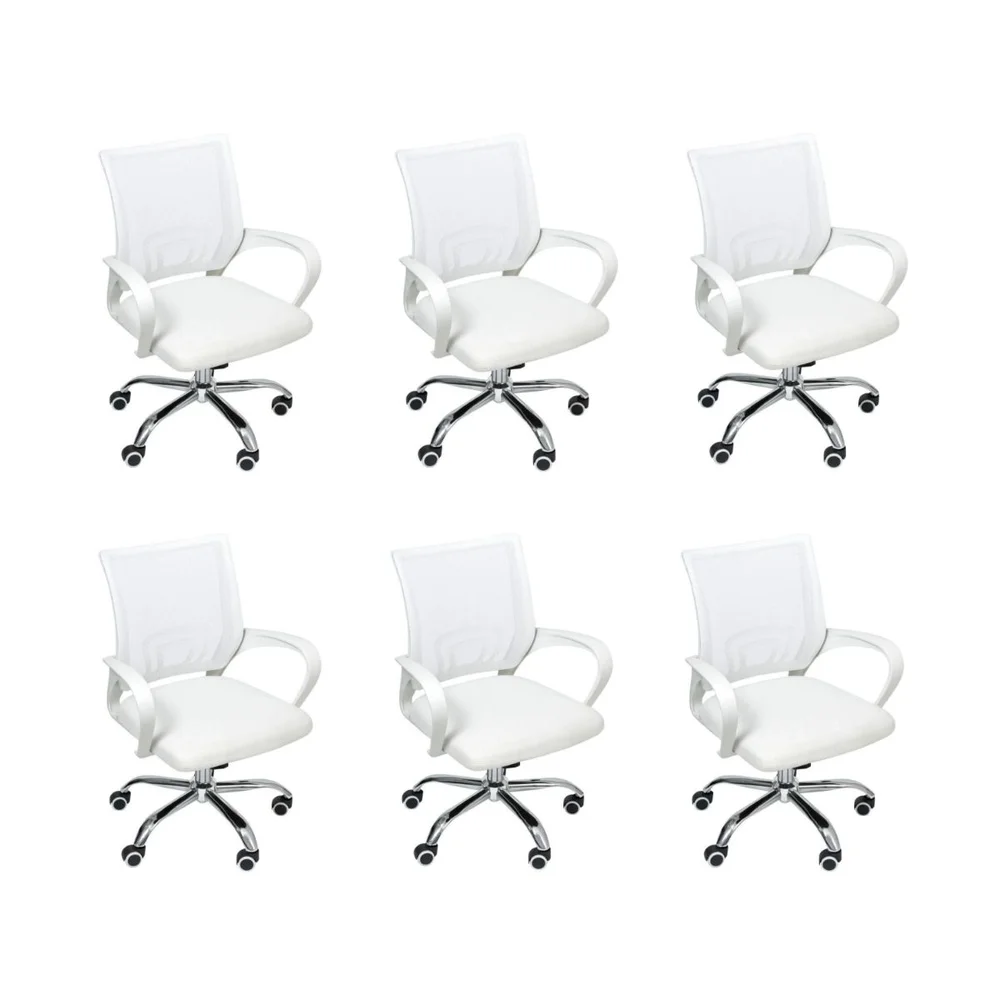 Imagem 1 de 5 do produto Kit 6 Cadeiras De Escritório Oficial Webshop Begonia, Suporta 120 kg, Mesh, Ergonômico, Branco