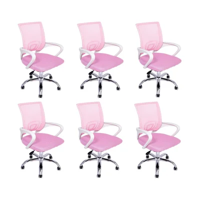 Kit 6 Cadeiras De Escritório Oficial Webshop Begonia, Suporta 120 kg, Mesh, Ergonômico, Rosa