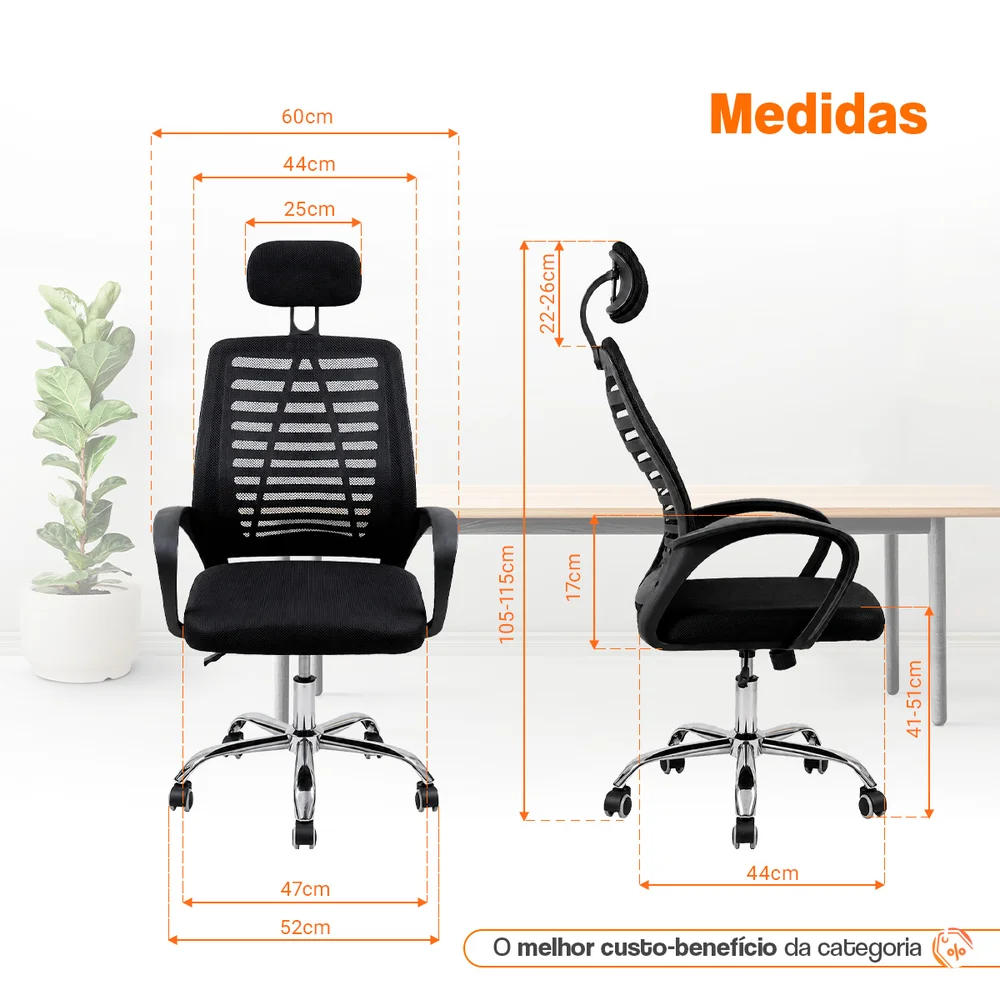 Imagem 5 de 5 do produto Kit 6 Cadeiras Escritório Oficial Webshop Diretor, Suporta 120 kg, Tela Mesh, Encosto De Cabeça
