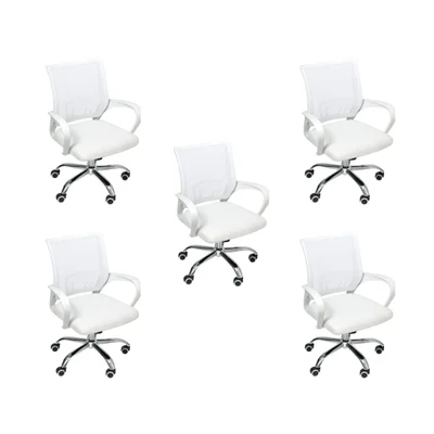 Kit 5 Cadeiras De Escritório Oficial Webshop Begonia, Suporta 120 kg, Mesh, Ergonômico, Branco