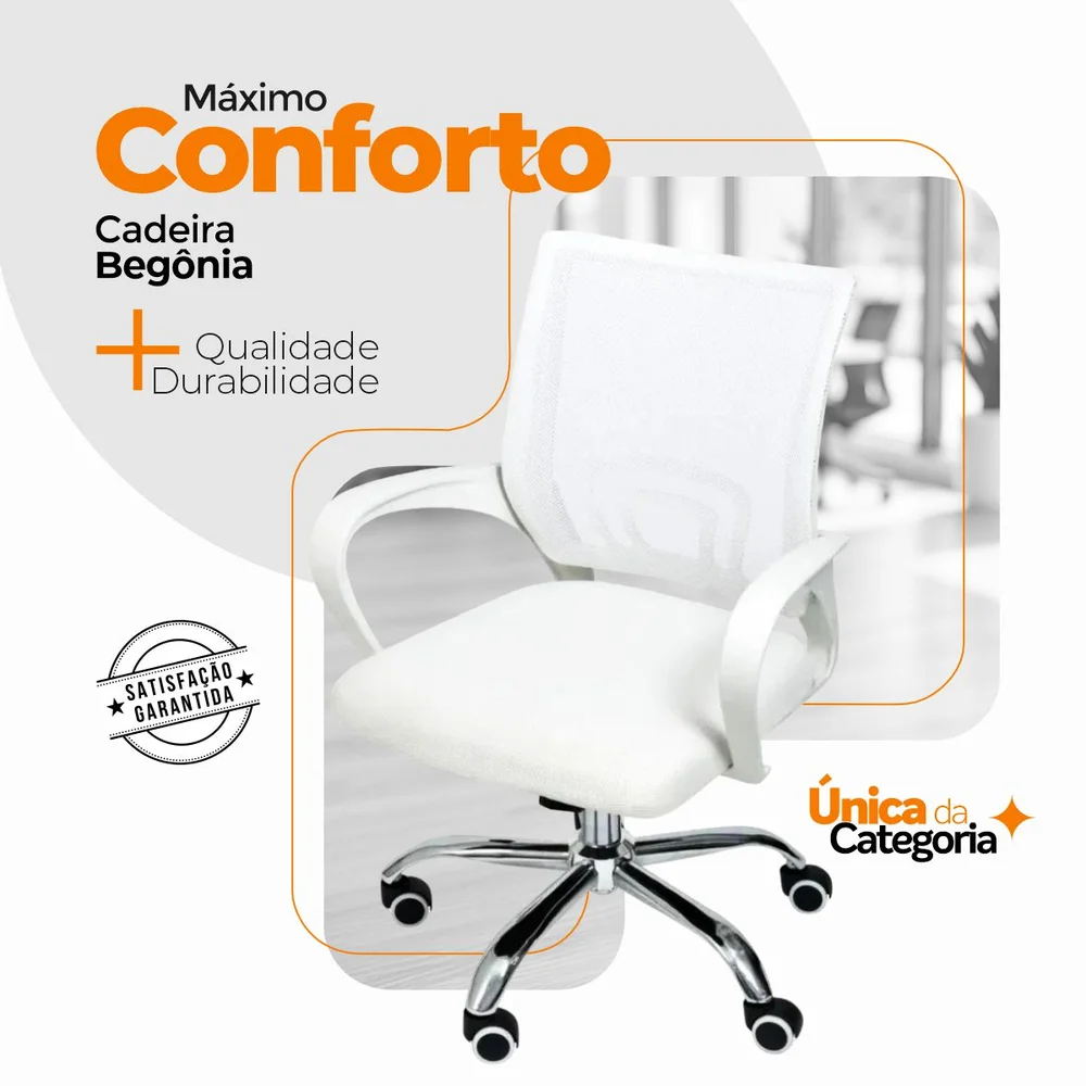 Imagem 5 de 5 do produto Kit 5 Cadeiras De Escritório Oficial Webshop Begonia, Suporta 120 kg, Mesh, Ergonômico, Branco