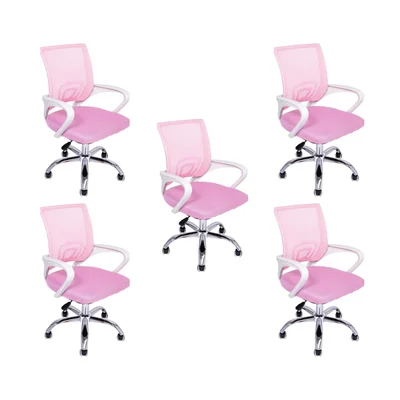 Kit 5 Cadeiras De Escritório Oficial Webshop Begonia, Mesh, Ergonômico, Rosa