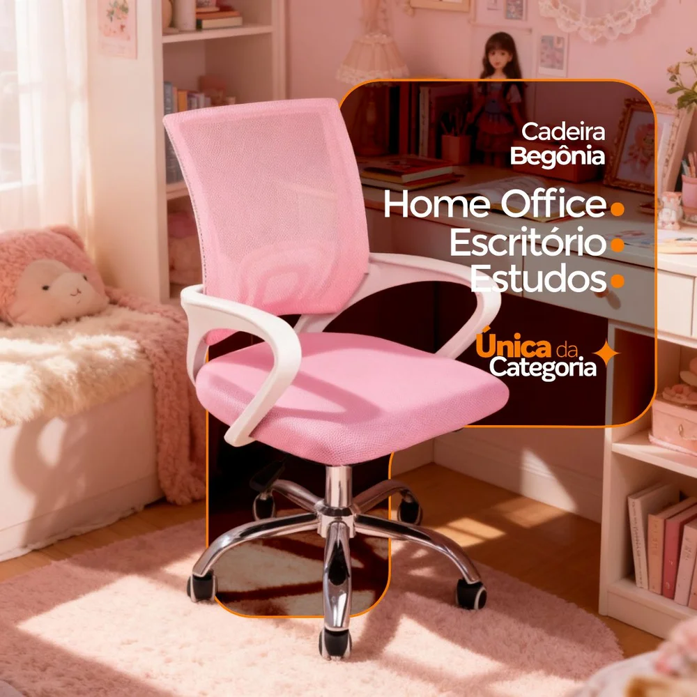 Imagem 5 de 5 do produto Kit 5 Cadeiras De Escritório Oficial Webshop Begonia, Mesh, Ergonômico, Rosa