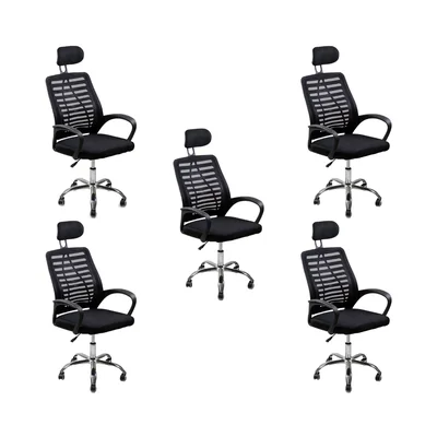 Kit 5 Cadeiras Escritório Diretor Oficial Webshop, Suporta 120 kg, Tela Mesh, Encosto De Cabeça