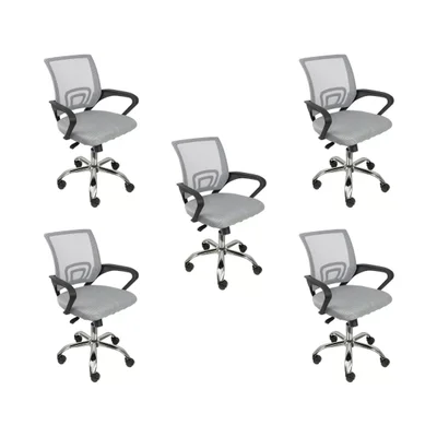 Kit 5 Cadeiras De Escritório Oficial Webshop Begonia, Mesh, Ergonômico, Cinza