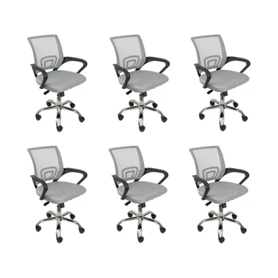 Kit 6 Cadeiras De Escritório Oficial Webshop Begonia, Suporta 120 kg, Mesh, Ergonômico, Cinza