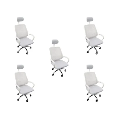 Kit 5 Cadeiras Escritório Oficial Webshop Diretor, Mesh, Encosto de Cabeça, Branco