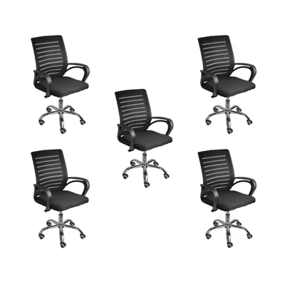Kit 5 Cadeiras De Escritório Oficial Webshop, Secretaria Diretor Roma, Suporta 120Kg, Ergonômica