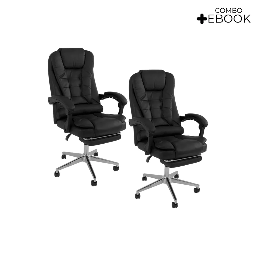 Imagem 3 de 5 do produto Kit 2 Cadeiras Presidente Oficial Webshop, Suporta 120 kg, Ergonômica, Preto
