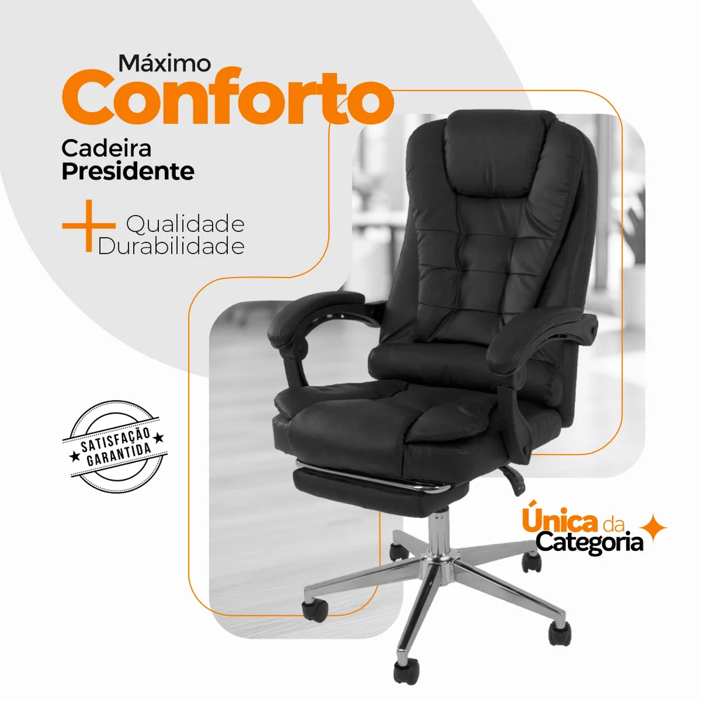 Imagem 4 de 5 do produto Kit 2 Cadeiras Presidente Oficial Webshop, Suporta 120 kg, Ergonômica, Preto