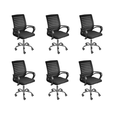Kit 6 Cadeiras De Escritório Oficial Webshop, Secretaria Diretor Roma, Suporta 120Kg, Ergonômica